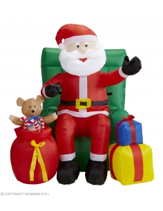 Décoration Père Noël, Gonflable et Lumineuse - Tête animée et musique