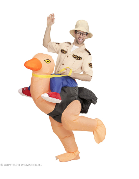 Explorateur porté par une autruche (costume gonflable, chapeau)