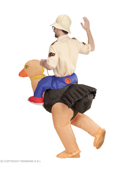 Explorateur porté par une autruche (costume gonflable, chapeau)