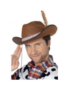 Chapeau cowboy feutre marron avec plume