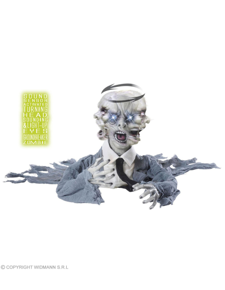 Zombie avec tête tournante, son et yeux lumineux - 140 cm