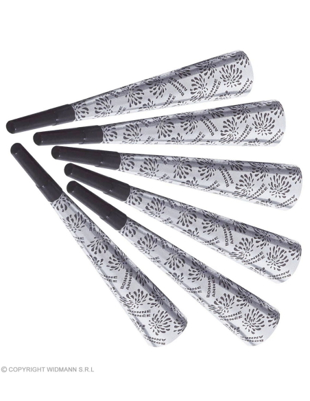 Lot de 6 Trompettes Sonores Bonne Année Argent - 25 cm