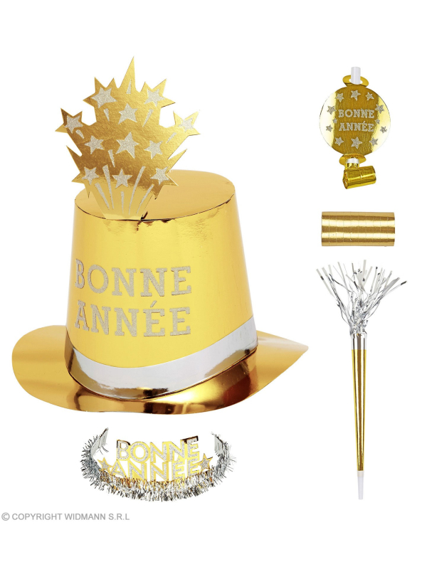 Accessoires Bonne Année, Or pour 10 personnes (21 pièces)