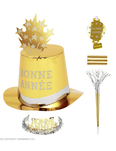 Accessoires Bonne Année, Or pour 10 personnes (21 pièces)