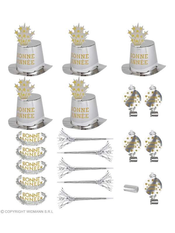 Accessoires Bonne Année, Argent pour 10 personnes (21 pièces)