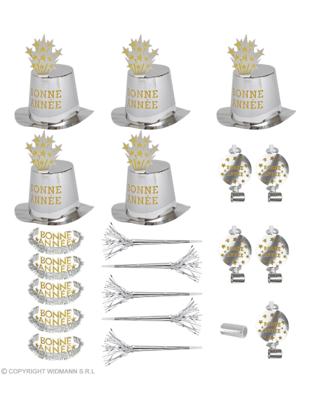 Accessoires Bonne Année, Argent pour 10 personnes (21 pièces)