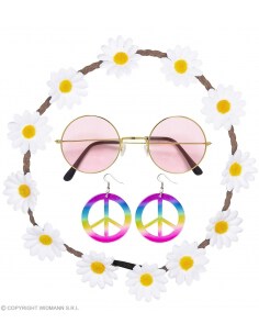 Accessoires Hippie pour femme (bandeau à fleurs, boucles d'oreilles, lunettes)