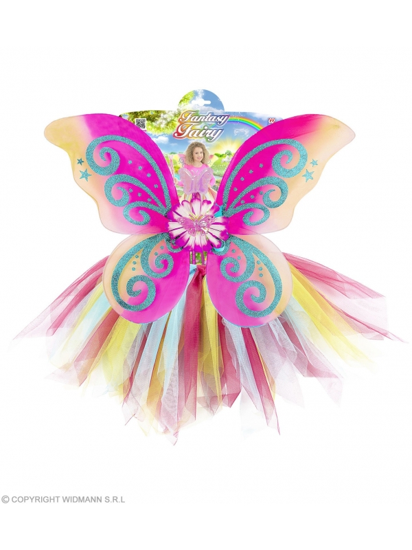 Set de Fée fantaisie multicolore, fille (tutu, ailes, baguette magique)