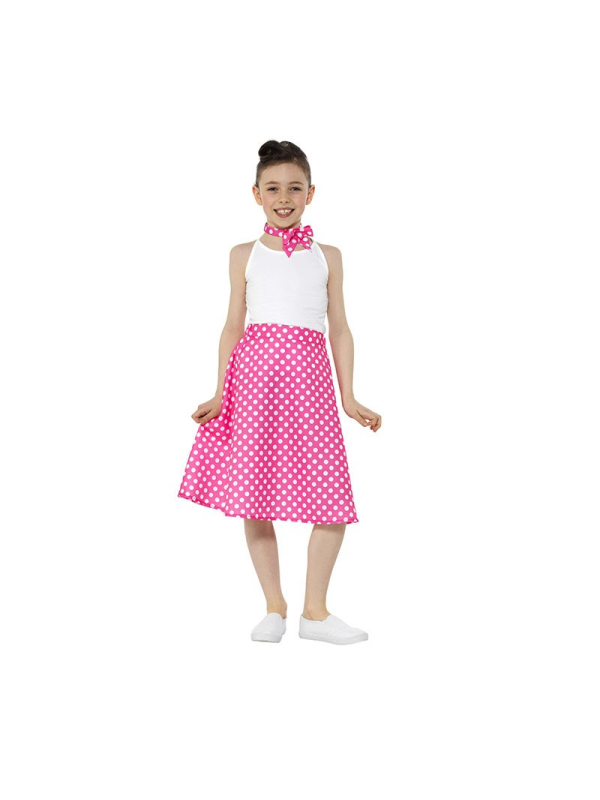 Déguisement Années 504 fille, rose à pois blanc
