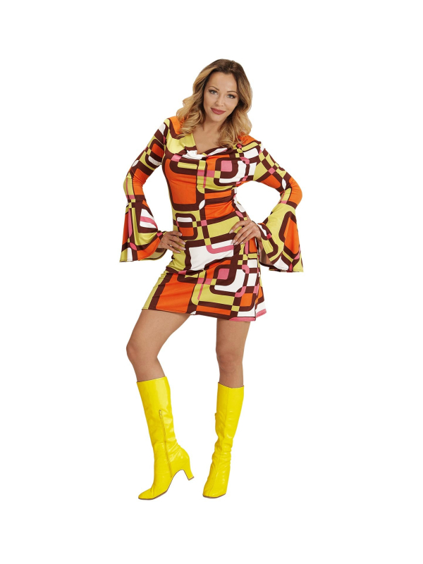 Déguisement disco femme (robe tubes orange et marron)