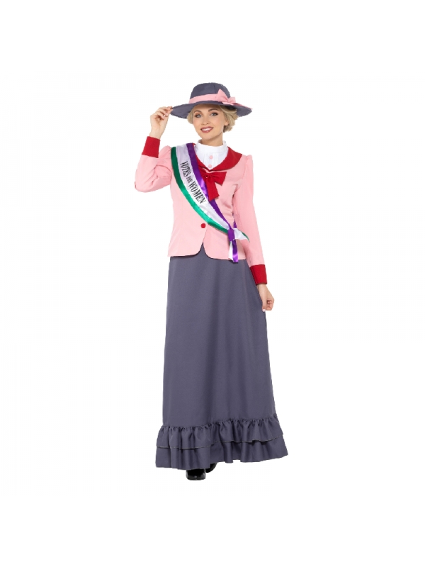 Déguisement adulte suffragette victorienne (robe, écharpe et chapeau)