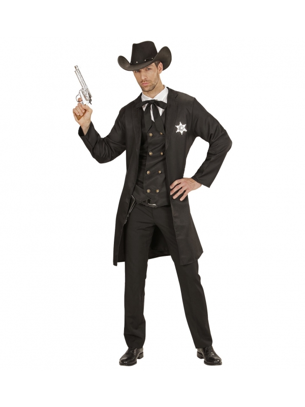 Déguisement Sheriff Marchal Homme (long manteau, gilet, fausse chemise, cravate ficelle)