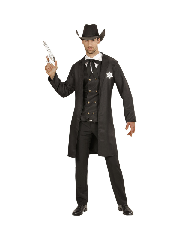 Déguisement Sheriff Marchal Homme (long manteau, gilet, fausse chemise, cravate ficelle)