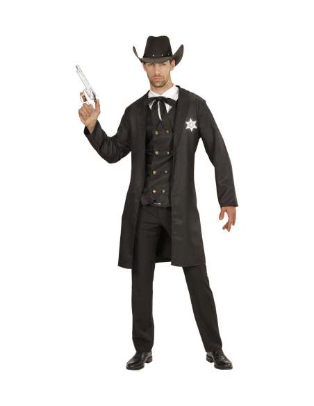 Déguisement Sheriff Marchal Homme (long manteau, gilet, fausse chemise, cravate ficelle)