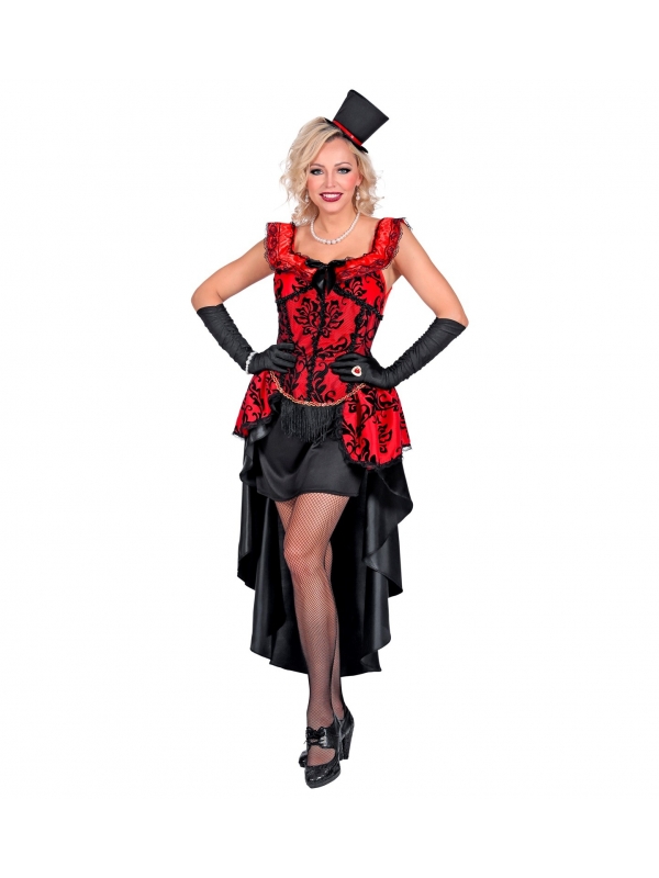 Déguisement saloon femme (robe asymétrique rouge et noire, gants)