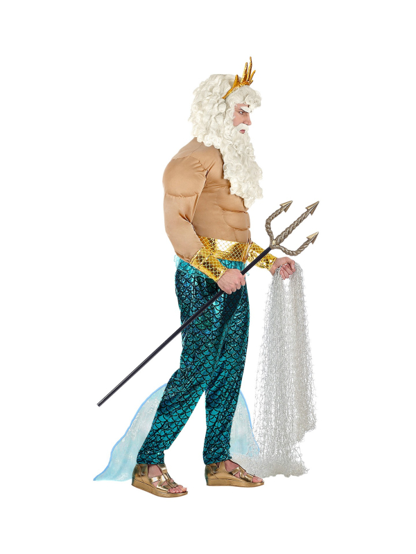 Déguisement Poseidon Grecque Homme (chemise musculaire, pantalon, ceinture, poignets, couronne)