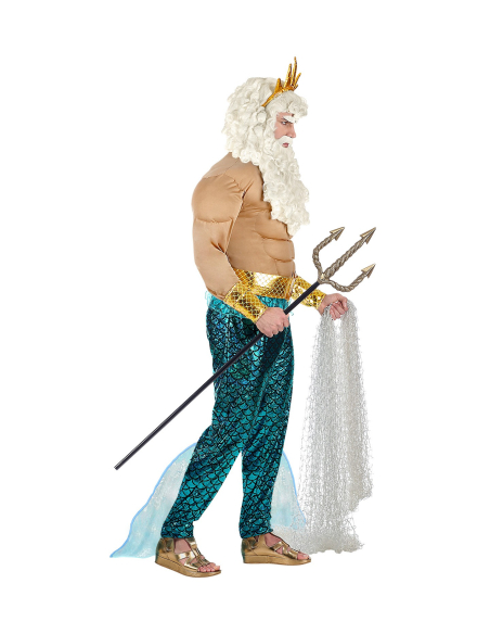Déguisement Poseidon Grecque Homme (chemise musculaire, pantalon, ceinture, poignets, couronne)