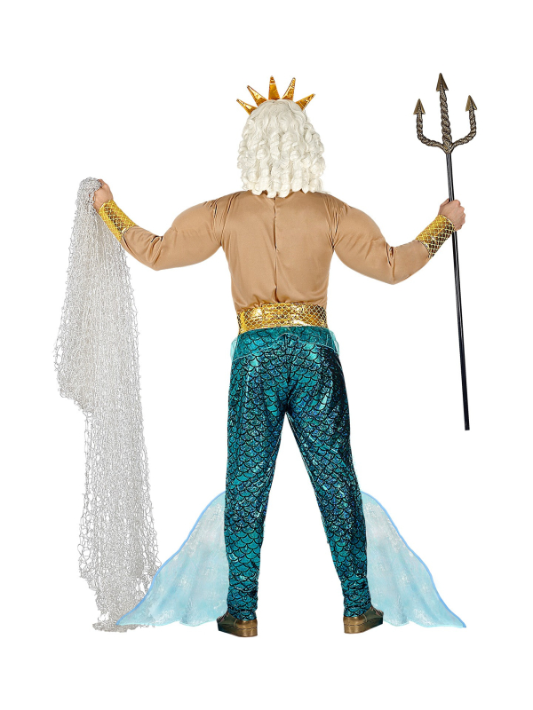 Déguisement Poseidon Grecque Homme (chemise musculaire, pantalon, ceinture, poignets, couronne)