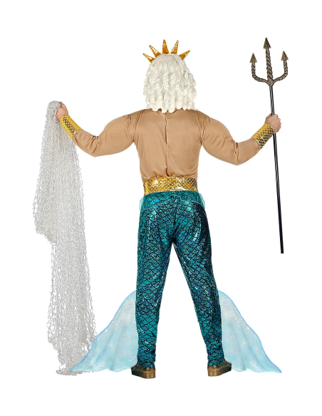 Déguisement Poseidon Grecque Homme (chemise musculaire, pantalon, ceinture, poignets, couronne)
