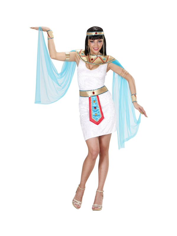 déguisement égyptienne (robe, plastron avec voiles, ceinture, bracelets, coiffe avec petites perles