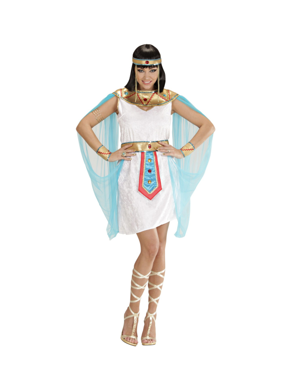 déguisement égyptienne (robe, plastron avec voiles, ceinture, bracelets, coiffe avec petites perles