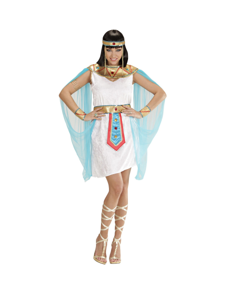 déguisement égyptienne (robe, plastron avec voiles, ceinture, bracelets, coiffe avec petites perles