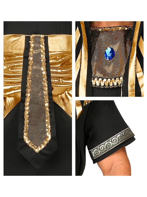 Déguisement Pharaon Homme (tunique, ceinture, collier, bracelets, casque)