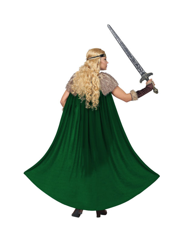 Déguisement viking femme (robe avec cape, ceinture, chauffe-bras, bandeau)