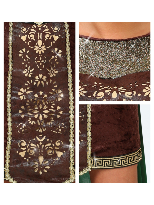 Déguisement viking femme (robe avec cape, ceinture, chauffe-bras, bandeau)