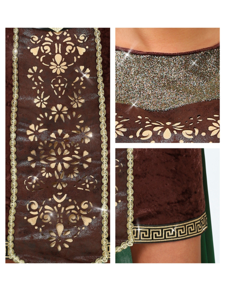 Déguisement viking femme (robe avec cape, ceinture, chauffe-bras, bandeau)