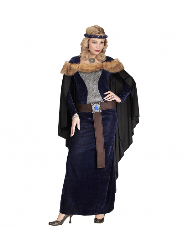 Déguisement médiéval femme (robe avec cape, ceinture, coiffe)