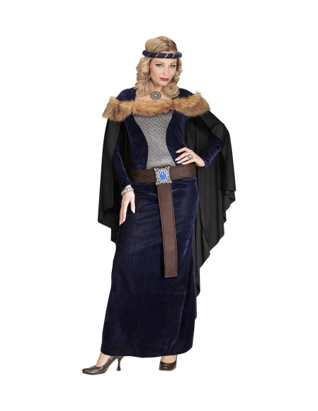 Déguisement médiéval femme (robe avec cape, ceinture, coiffe)