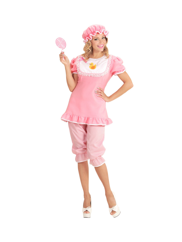 Déguisement femme bébé rose (robe avec biberon, bermuda, bonnet)