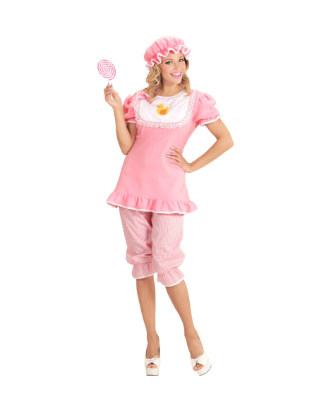 Déguisement femme bébé rose (robe avec biberon, bermuda, bonnet)