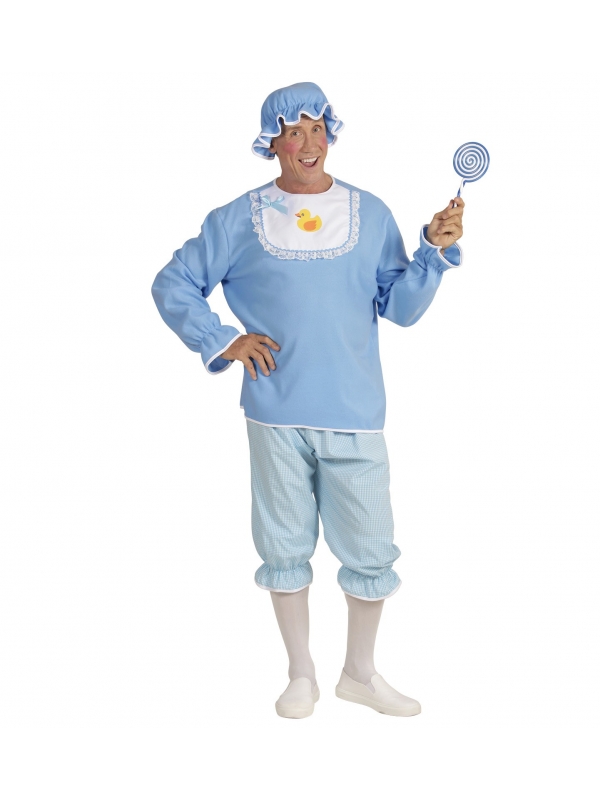 Déguisement de Bébé Bleu Homme (tunique avec biberon, pantalon, bonnet)