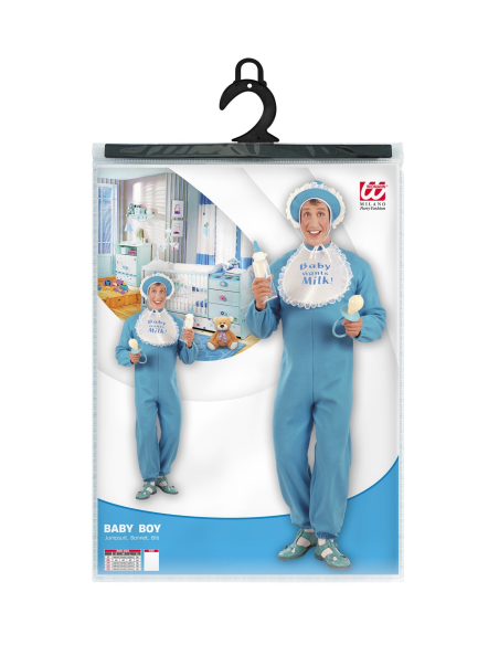 Déguisement Bébé Bleu Homme (costume, bonnet, bavette)