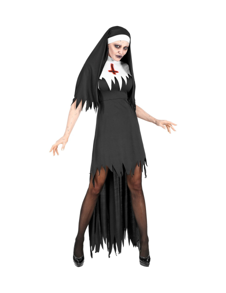Déguisement none de l'horreur femme, noir et blanc (robe avec jupon, coiffe)