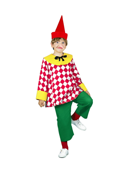 Déguisement marionnette enfant  rouge et verte (casaque, pantalon, chapeau, nez).