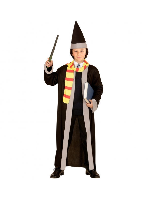Déguisement Magicien Enfant noir (tunique, écharpe, chapeau)