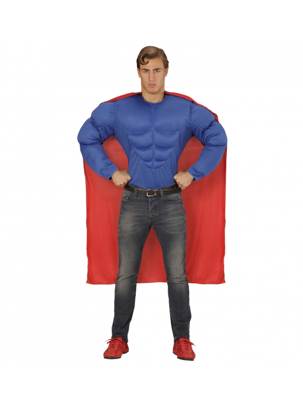 Déguisement Super Héros Musclé Homme (chemise muscles, cape)