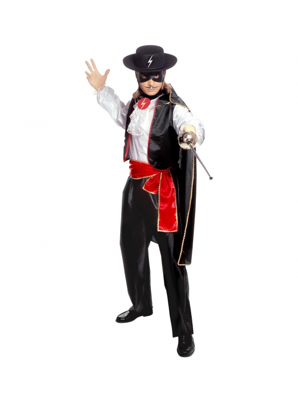 Déguisement Héro Bandit Masqué (chemise à jabots, veste, pantalon, ceinture, cape, masque)