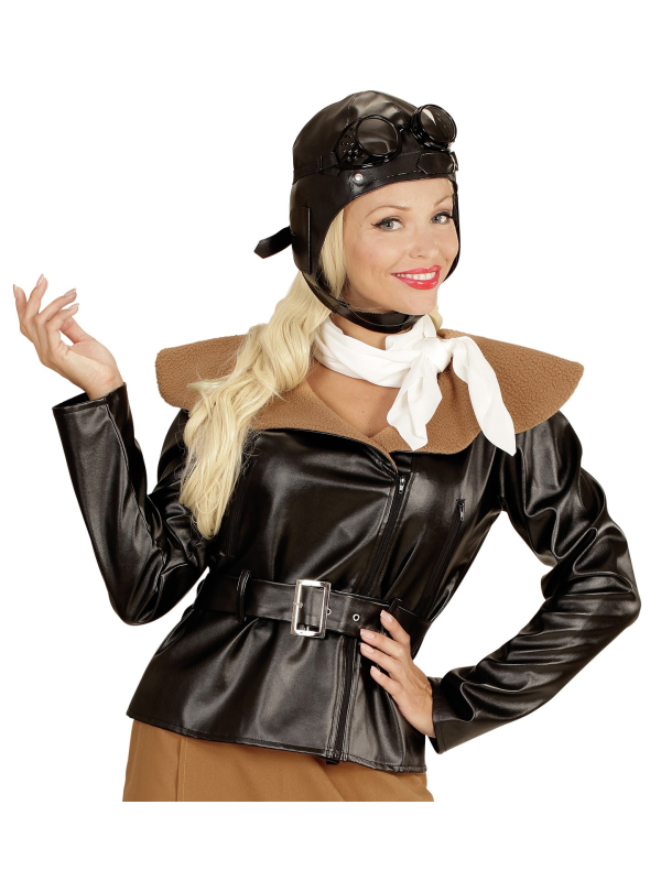 Déguisement pilote femme, rétro (veste, jupe, écharpe, chapeau)