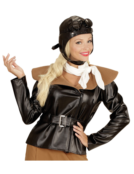 Déguisement pilote femme, rétro (veste, jupe, écharpe, chapeau)