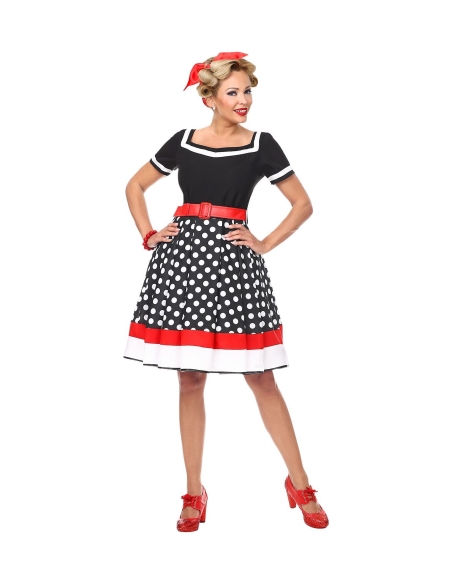 Robe femme années 50 (robe noire à pois blancs avec jupon)