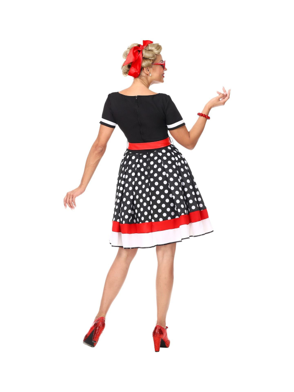 Robe femme années 50 (robe noire à pois blancs avec jupon)