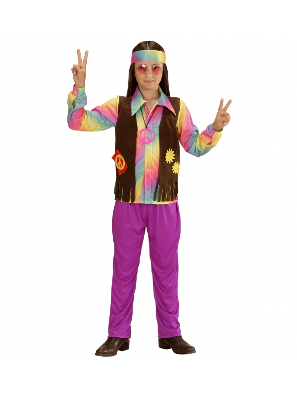 Déguisement hippie garçon multicolore (chemise avec veste, pantalon, tour de tête)