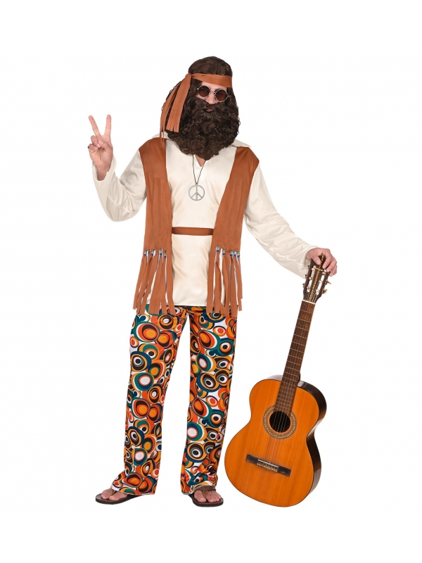 Déguisement Hippie Homme (chemise avec veste, pantalon, ceinture, bandeau)