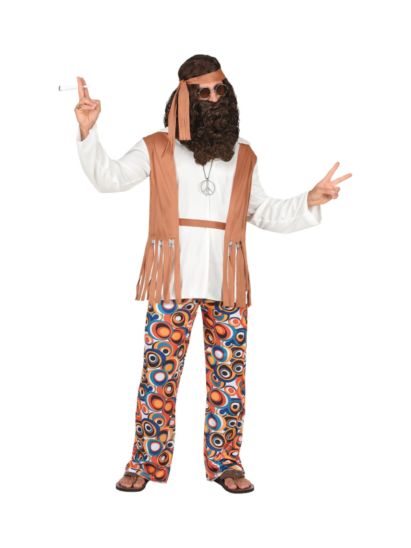Déguisement Hippie Homme (chemise avec veste, pantalon, ceinture, bandeau)