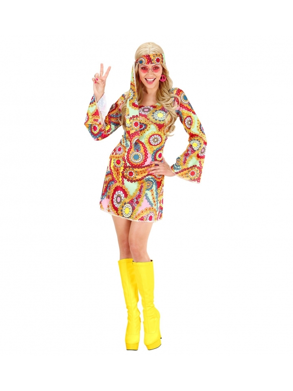 Déguisement hippie femme (robe courte, bandeau)