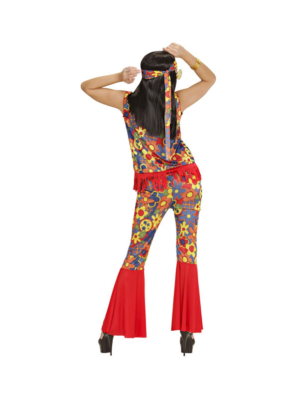 Déguisement hippie femme (top, veste, pantalon, bandeau, collier avec médaillon)